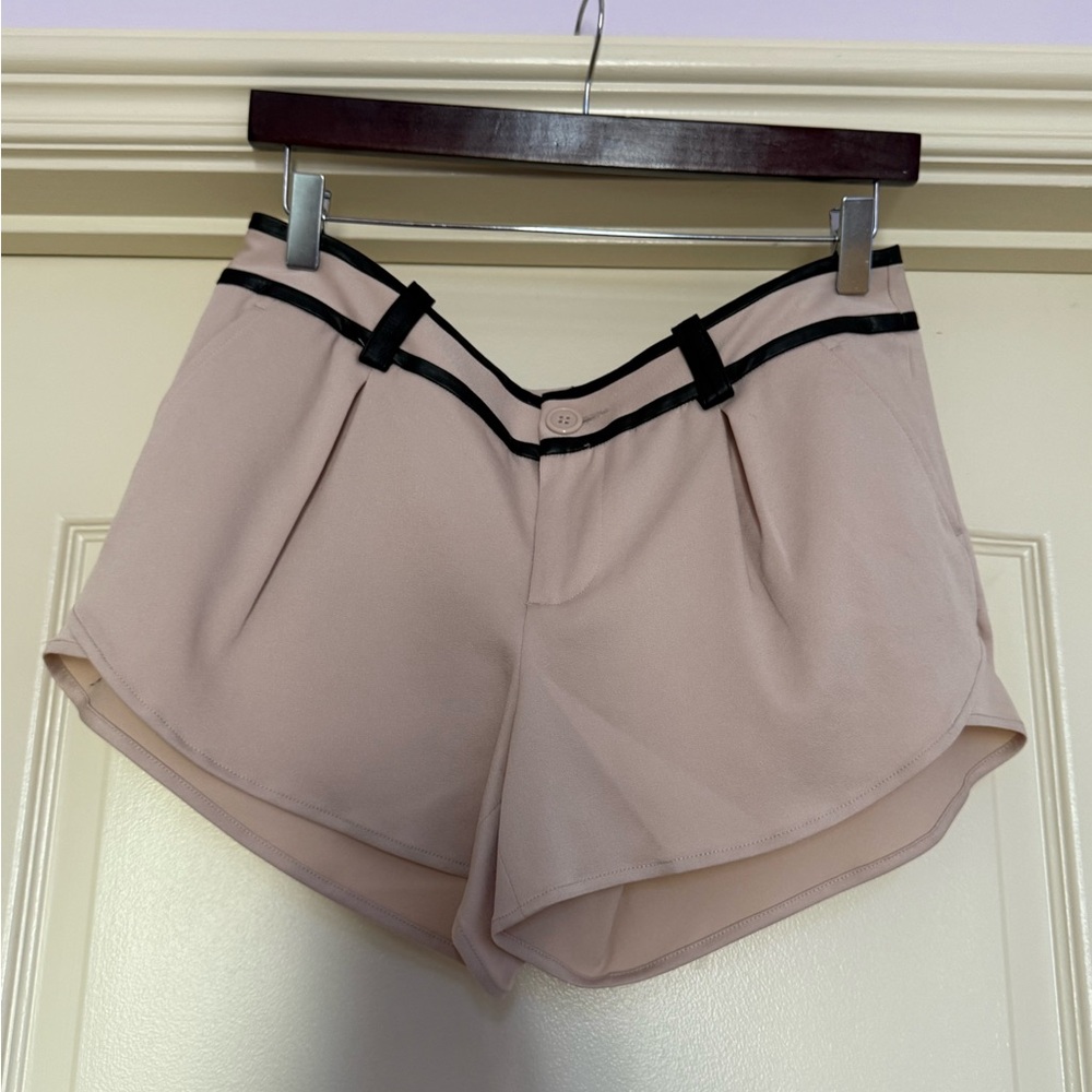 Alice + Olivia Crepe Shorts with Black Leather Trim